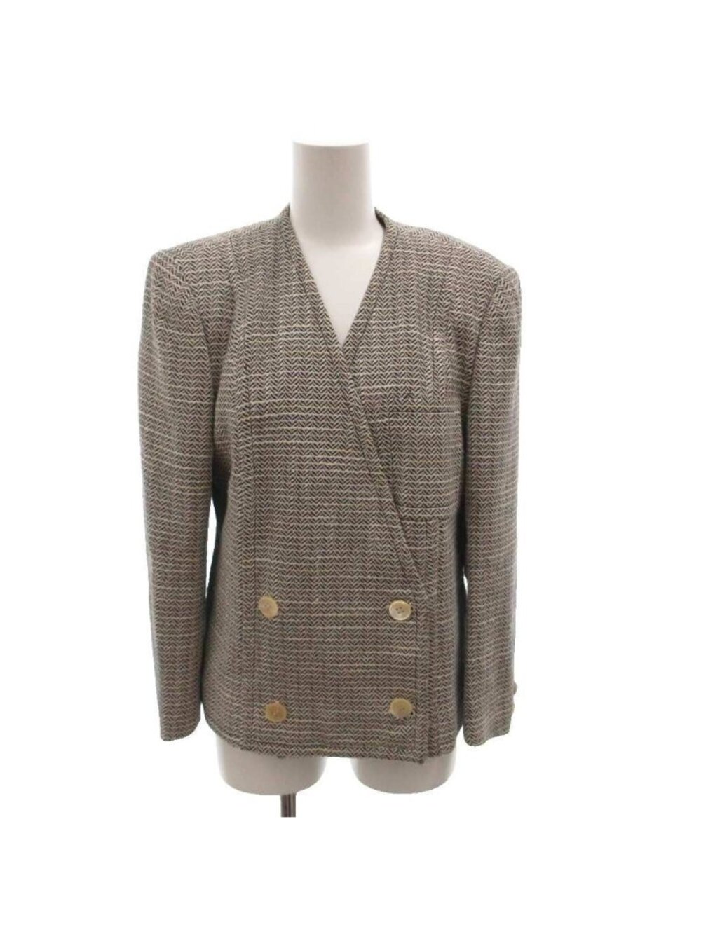 Celine Vintage Collarless Jacket Blazer All Over Pattern Double 38 White